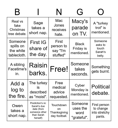 Duffy Thanksgiving Bingo 2023 Bingo Card