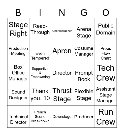 Entertainment Design & Technology Bingo Card