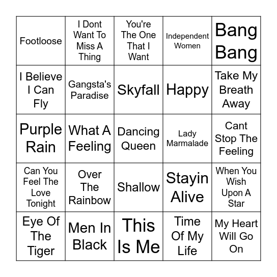 Songs In Movies Bingo Card