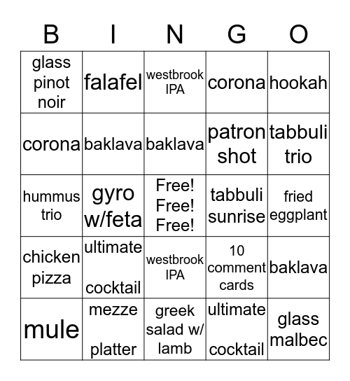 Tabbuli Bingo!!!!!! Bingo Card