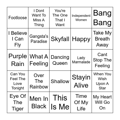 Songs In Movies Bingo Card