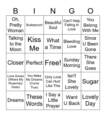 RomCom 1 Bingo Card