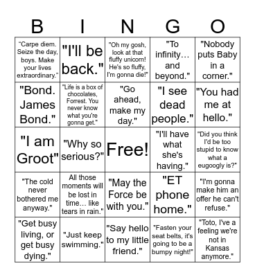 FAMOUS MOVIE QUOTES Bingo Card