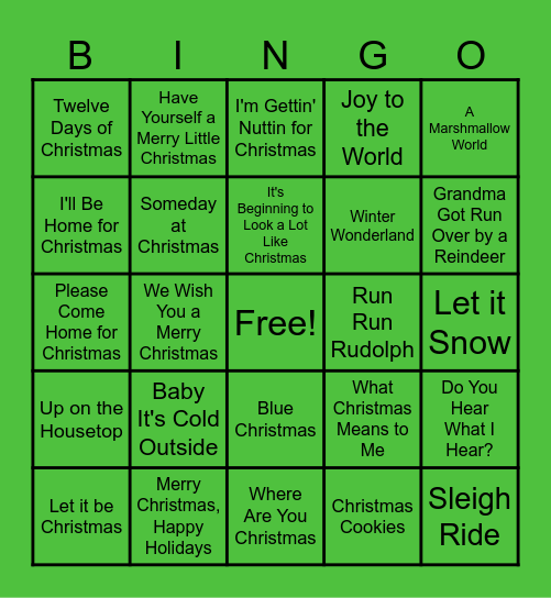 Christmas Song Bingo Card