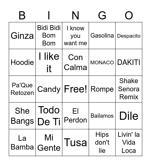 Joe Knows Latin Dance! Bingo Card