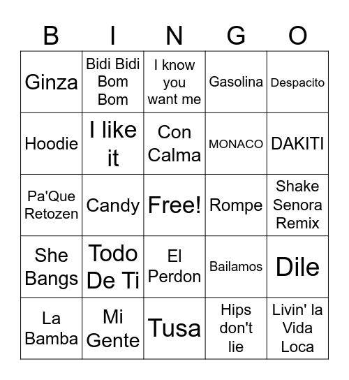 Latin Dance! Bingo Card