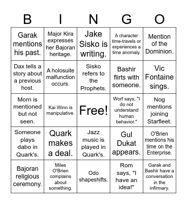 Star Trek Deep Space Nine ChatGPT Bingo Card