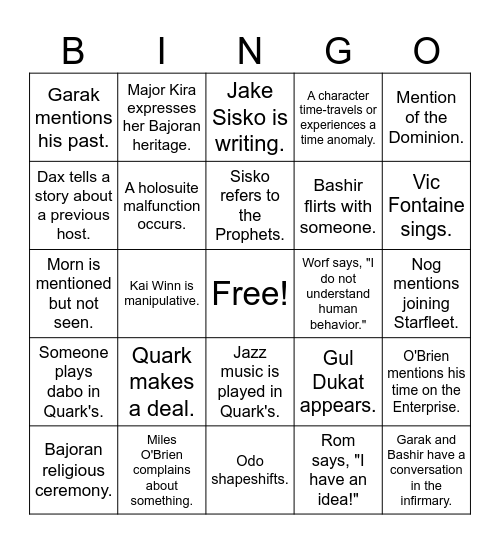 Star Trek Deep Space Nine ChatGPT Bingo Card