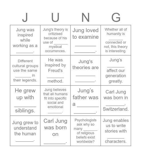 Carl Jung Biography Bingo Card