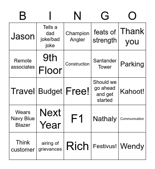 Chris-isms Bingo Card