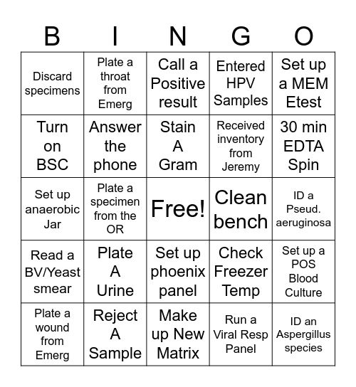 Microbiology Bingo Card