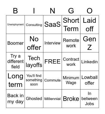 Unemployment Bingo Card