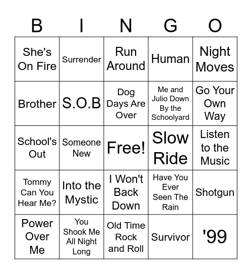 Dale's Favorite Music Bingo Card