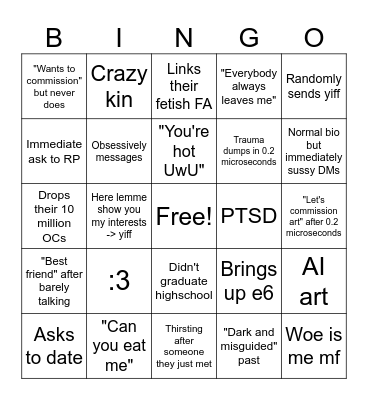 Furry Red Flag DMs Bingo Card