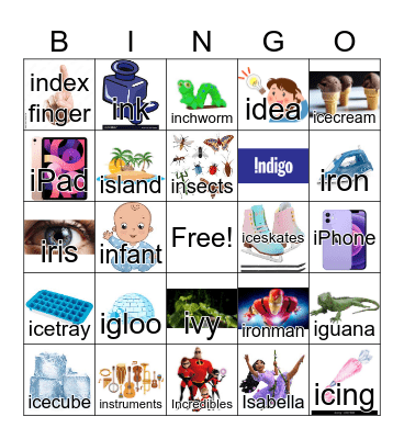 Letter I Bingo Card