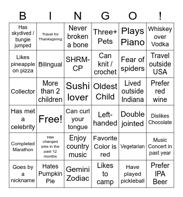 Indy SHRM Bingo Card