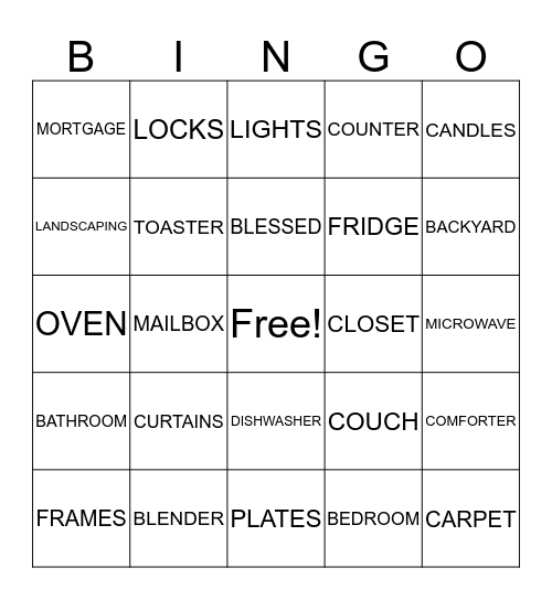 MYISHA'S HOUSEWARMING BINGO Card