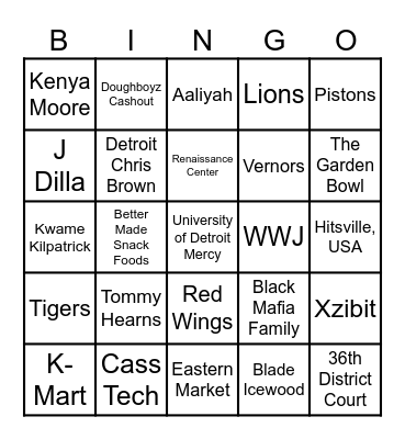 Detroit Bingo Card