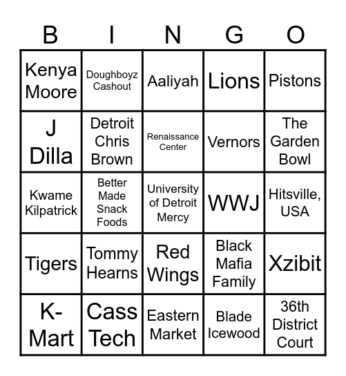 Detroit Bingo Card