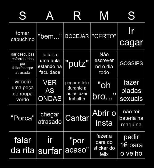 BINGO SARMS Bingo Card