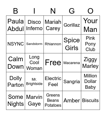 Musical Bingo Card