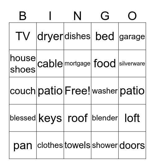 MyIsha's Housewarming Bingo Card