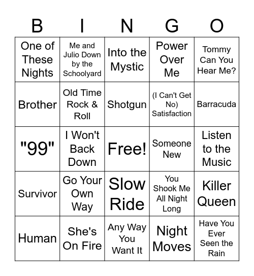 Dale's Favorite Music Bingo Card