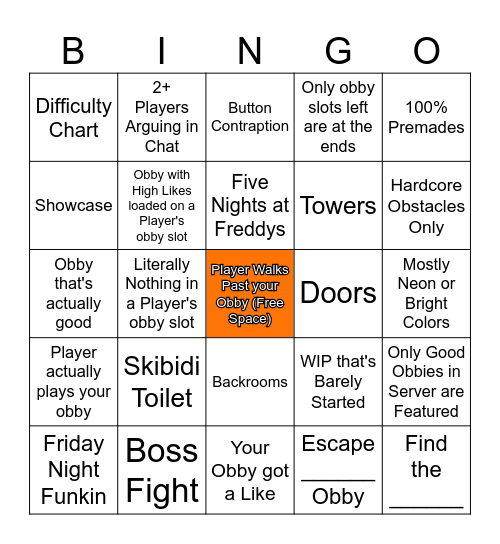 Roblox Obby Creator Bingo Card