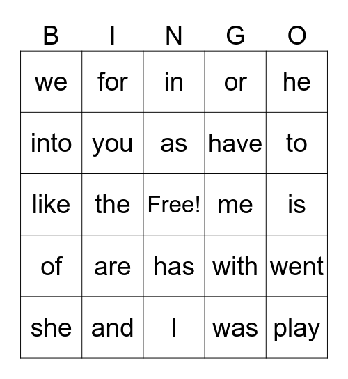 Word Wall Bingo Card