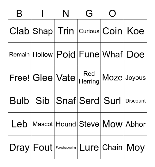 Pronunciation Bingo Card