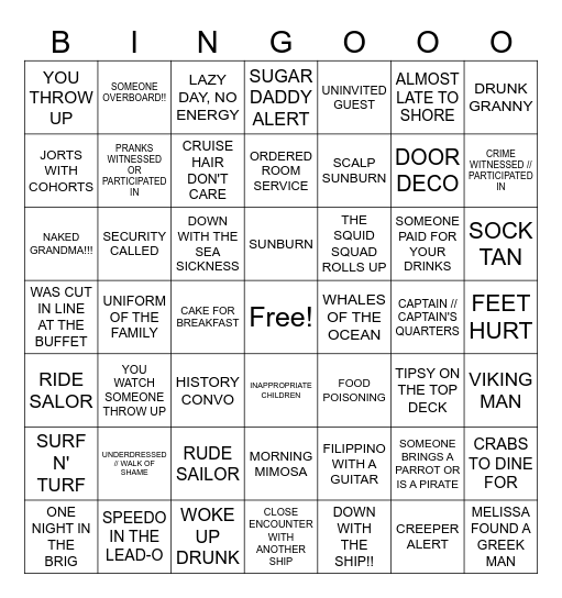 THE SHIP Bingo Card