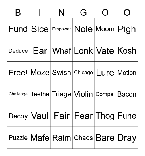 Pronunciation Bingo Card
