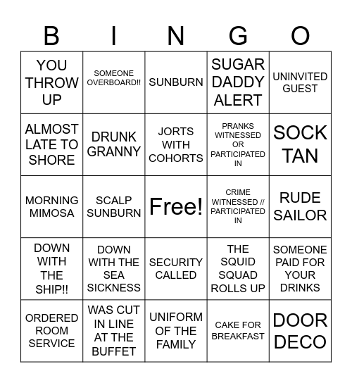 THE SHIP Bingo Card