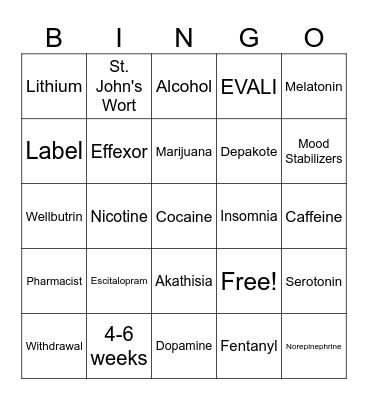 Pharmacy Bingo Card