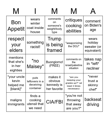 nonna-isms Bingo Card
