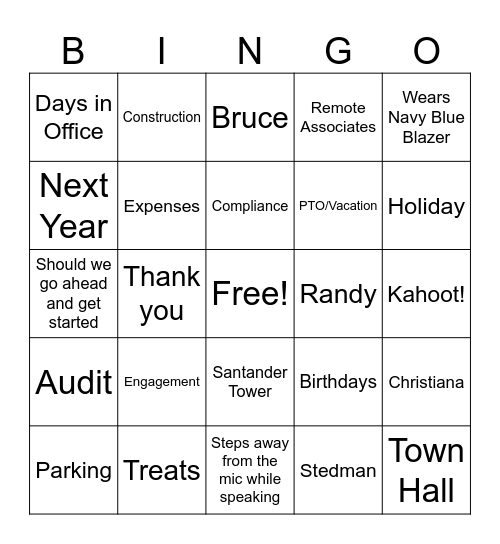 Chris-isms Bingo Card