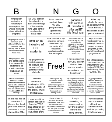 Best Practices Bingo Card