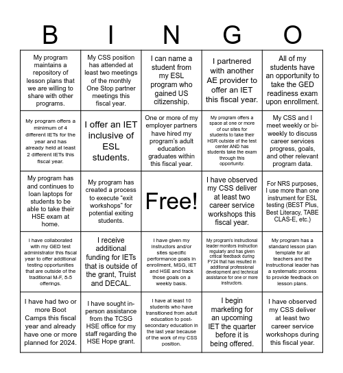 Best Practices Bingo Card