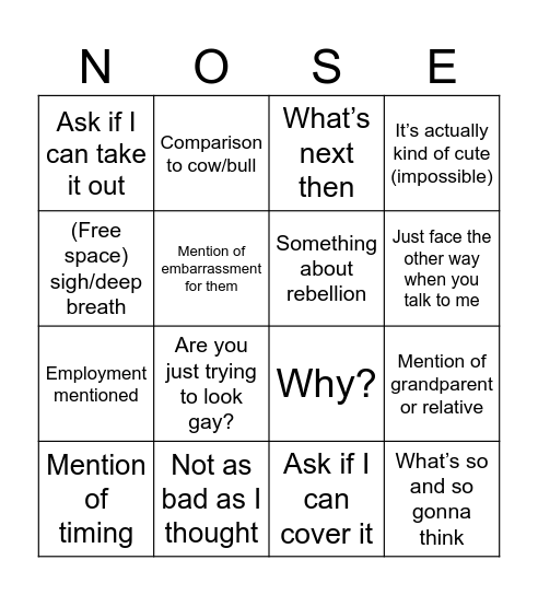 Nose ring bingo Card