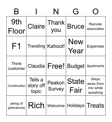 Chris-isms Bingo Card