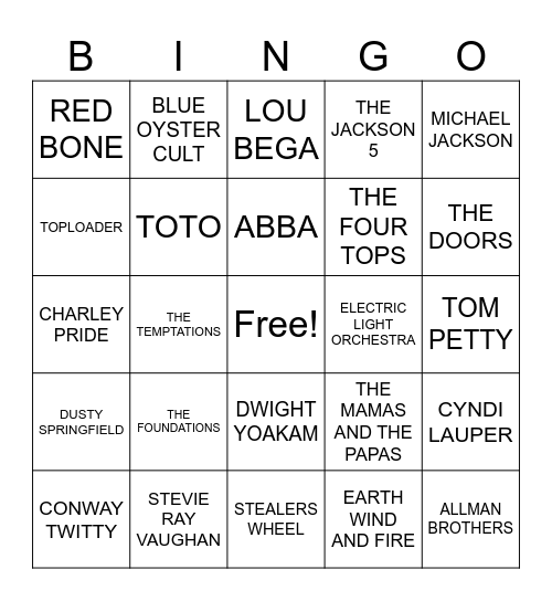 S  I  N  G  O Bingo Card