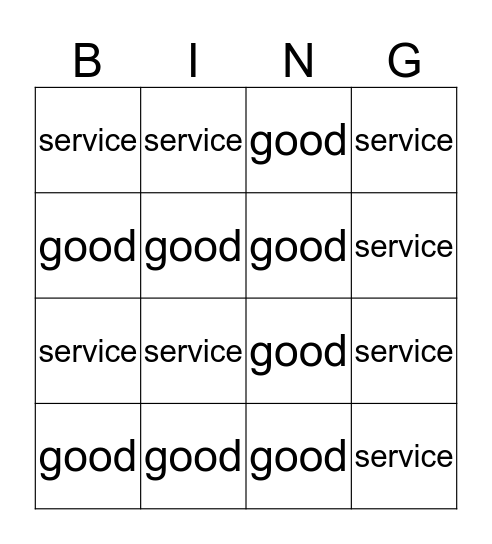 GOODS and SERVICES Bingo Card