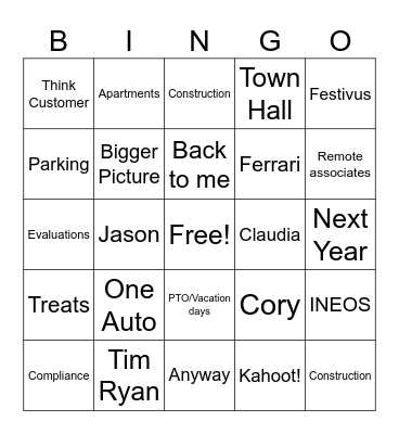 Chris-isms Bingo Card