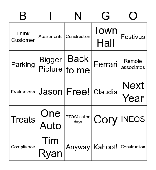Chris-isms Bingo Card