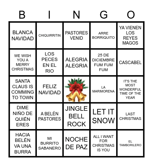 BINGO MUSICAL LA LUNA Bingo Card