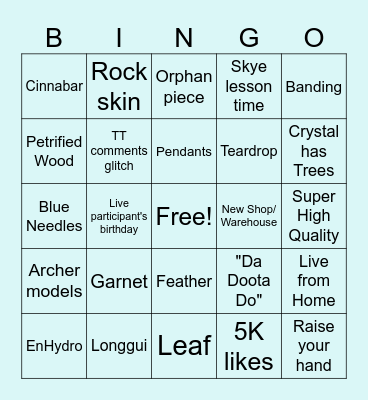 Skye Fam Crystals Bingo Card