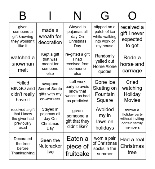 NEVER HAVE I EVER Bingo Card