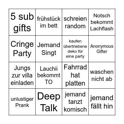 Cringe WG Bingo Card