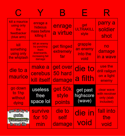 cyber grind - ULTRAKILL Bingo Card
