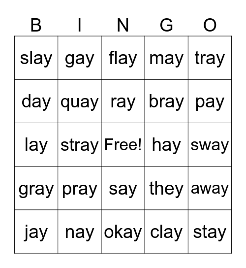-AR Word Bingo Card
